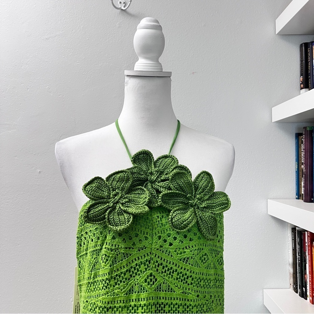 Farm Rio Halter Floral Ruffle NWT Crochet Mini Dress, Size XL - Picture 7 of 16